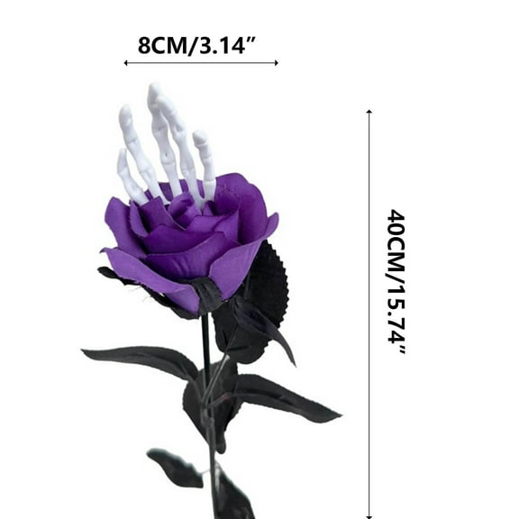 Chamoist Halloween Artificial Roses,Black Halloween Flower Stems with Fake Roses and Skeleton Hand Bones,Artificial Silk Flowers Decorations,Spooky Home Decor,Haunted House Party Decoration