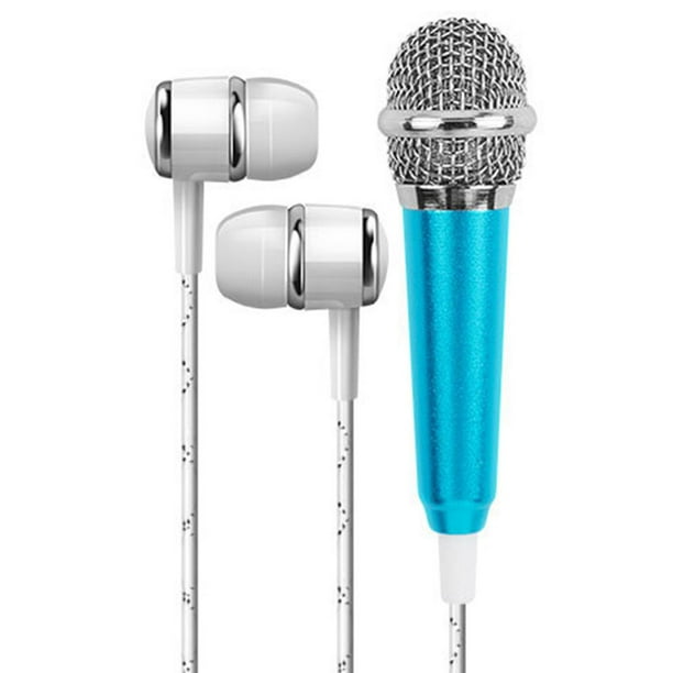 Injueey Micrófono de mano portátil Mini 3,5mm estéreo estudio micrófono de voz micrófono de Audio teléfono móvil inteligente accesorios de Teléfono y Comunicación azul
