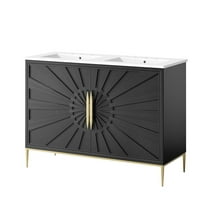 Double Sink Vanity Cabinet, White Black, Wood, Hotel Bedroom Bathroom, Modern Contemporary HB34681