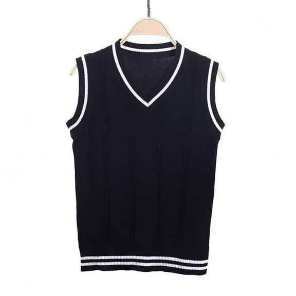Tfken Girls Kids Sweater Vest Size 3-4 Years V-Neck Solid Color School Uniform Retro Black Varsity Sweater