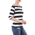 thumbnail image 4 of MODA NOVA Juniors Casual Boat Neck Elbow Sleeves Slim Fit Stripes T-Shirt, 4 of 6