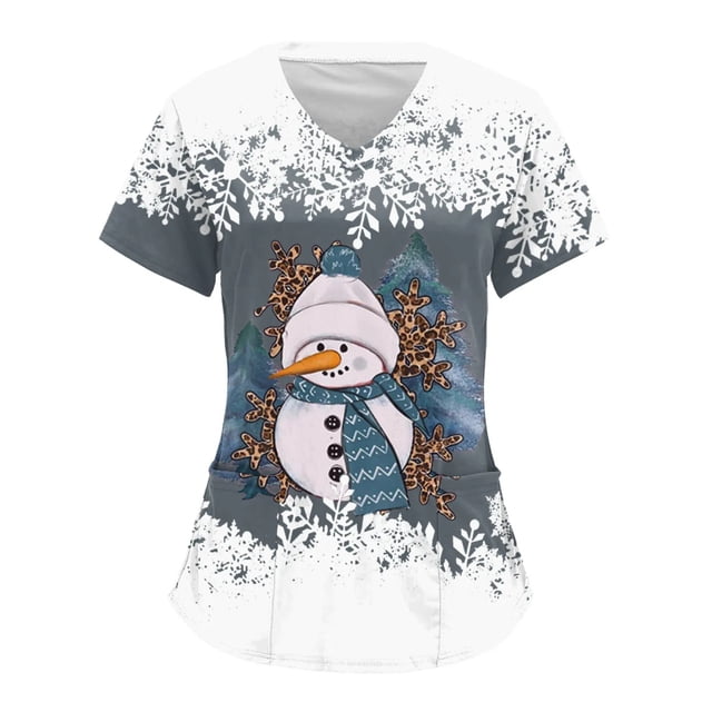 Uniforme de Enfermería de Navidad para mujer, blusa de trabajo, camiseta de manga corta con cuello en V, ropa de enfermería, Tops de túnica para enfermeras