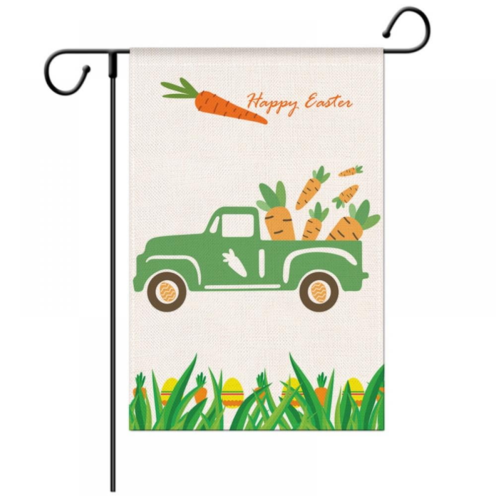 Happy Easter Garden Flag Rabbit 12×18 Inch Double Sided Carrots Stripes Outside Vertical Holiday Yard Decor 