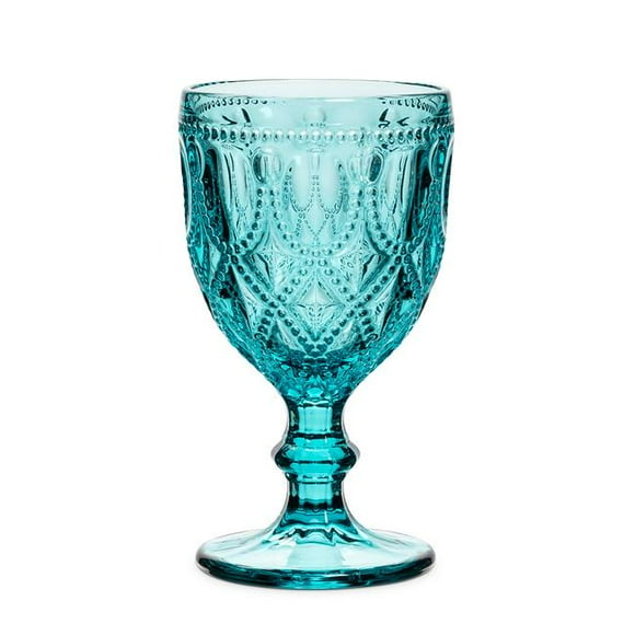Abbott Collection AB-27-CAPRI-GOB 6.5 in. Jewel & Bead Pattern Wine Glass, Turquoise