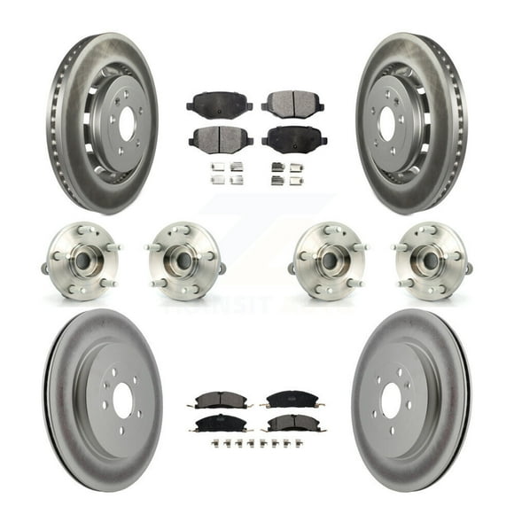Transit Auto Front Rear Hub Bearings Assembly Coated Disc Brake Rotors and Ceramic Pads Kit (10Pc) for Car Ford Explorer Police Interceptor Utility - Left Right Side (Driver Passenger) KBB-112782
