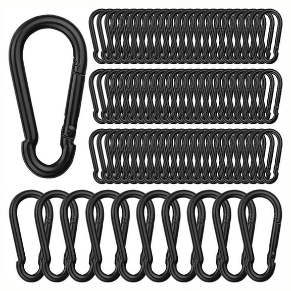 100Pcs Spring Snap Hooks, M6 2.36 Inch Blcak Small Carabiner Clip
