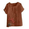 thumbnail image 4 of Lydiaunistar Blouse T-Shirt à Manches Courtes Imprimée Décontractée pour Femmes Grande Taille, Lin Coupe Ample pour Travail Quotidien Vacances Mode Café, 4 of 4