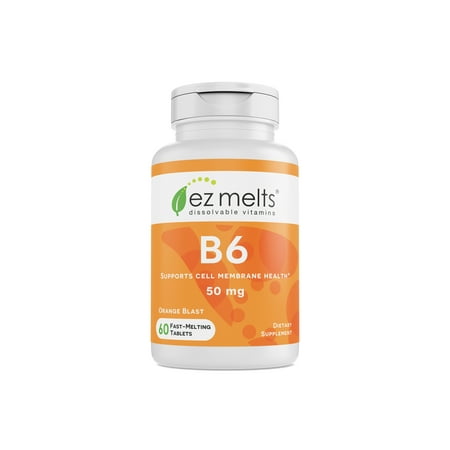 - EZ Melts B6, 50 mg, Dissolvable Vitamins, Vegan, Zero Sugar, Natural Orange Flavor, 60 Fast Melting Tablets