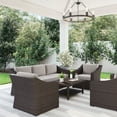 thumbnail image 3 of Martha Stewart 4-Piece Indoor-Outdoor Conversation Set with Patio Sofa, 2 Chairs, and Coffee Table in Brown Rattan Wicker with Tan All-Weather Cushions, 3 of 13