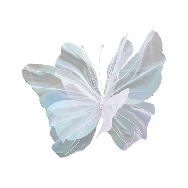 Mariposa falsa de gasa , decoraciones de fiesta de malla de mariposa artificial, decoración de pared de mariposa navideña para boda, hogar, Blanco