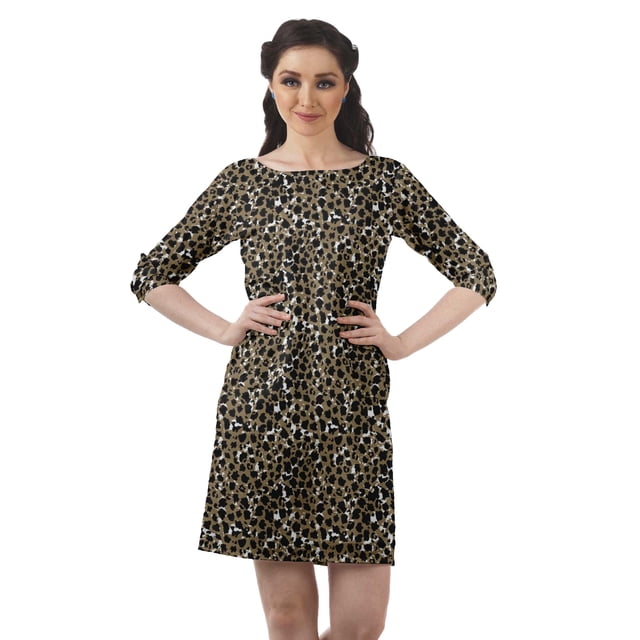 Moomaya Robes Mini Femmes Coton Slub Robes d'Été Manches 3/4 Robe Droite