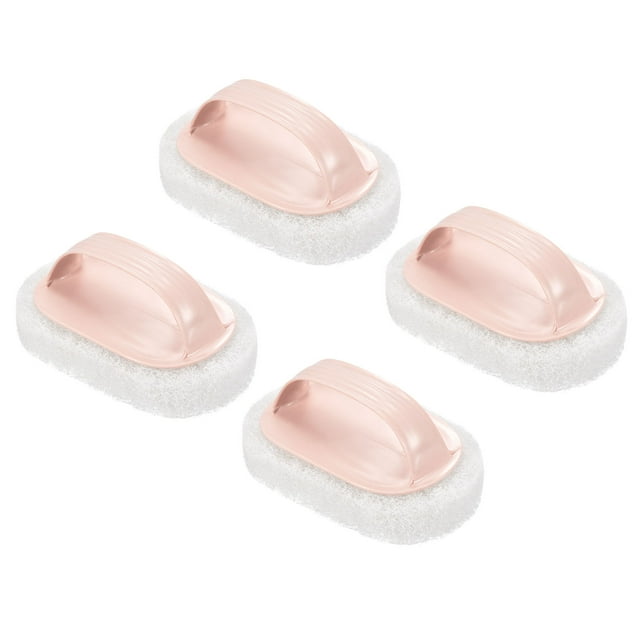 Unique Bargains 13.5cm Scouring Pad Brush, 4 Pack Cleaning Scrub with Handle Kitchen Bathroom Sponge Washing Tools, Light Pink