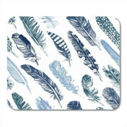 SIDONKU Pattern Colorful Hand Drawn Feathers Quill Black Drawing Pen White Mousepad Mouse Pad Mouse Mat 9x10 inch