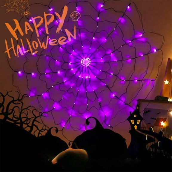 EazyTech 4FT Halloween Spiderweb Lights Decorations with 70 LEDs & Remote Control, Battery Powered 8 Modes Light up Cobweb Indoor Outdoor Decor for Garden Yard Patio Party