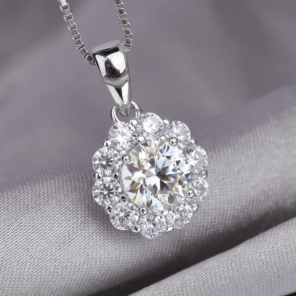 2Ct Round Cut Real Moissanite Diamond Womens Necklace Pendant 14K White Gold Plated