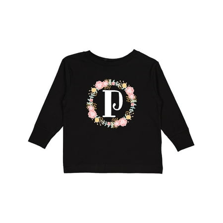 

Inktastic Monogram Letter P Rose Floral Wreath Gift Toddler Toddler Girl Long Sleeve T-Shirt