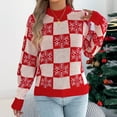 thumbnail image 4 of Women's Christmas Sweater Snowflake Checkered Knit Pullover Long Sleeve Winter Holiday Top Red M, 4 of 9
