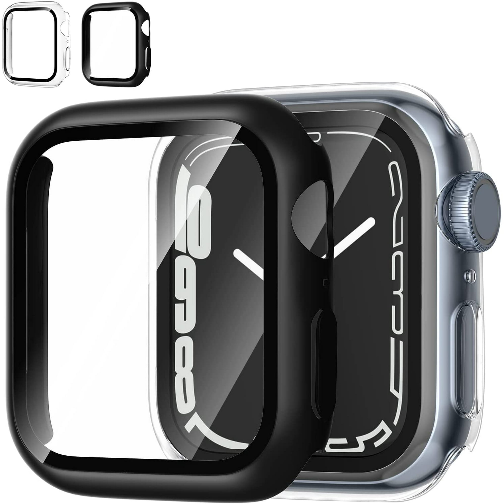 Zdew 2 Pack Apple Watch Series 7 45mm Case With Screen Protector Hard Pc Protective Cover Tempered Glass Protector For Apple Watch Accessories Blac