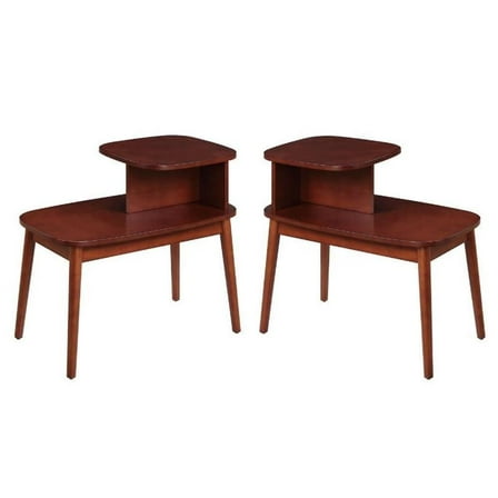 Home Square Maxwell End Table in Mahogany Wood Finish - Set of 2