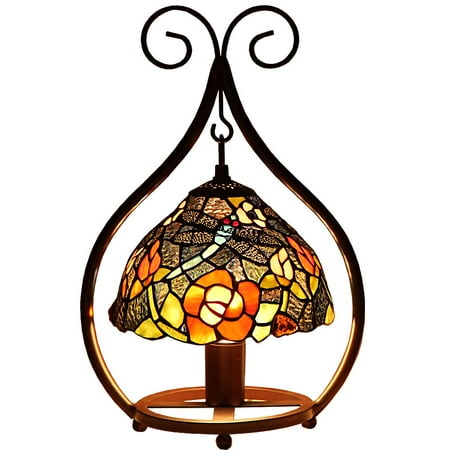 Tiffany Style Table Lamps Bieye L10527 11-inches Dragonfly Tiffany Style Stained Glass Table Lamp with Metal Base, 16-inch in Height ()