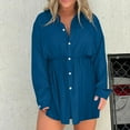 thumbnail image 4 of Maean Women's Casual V Neck Rompers Drawstring Button Long Sleeve Jumpsuit Wide Leg Loose Shorts for Work, 4 of 6