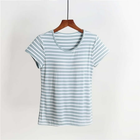 GZWYHT Big Sale! T Shirts for Women Tshirts Shirts Yoga Gym Tops Workout Tank Tops Strap Padded Undershirts Cotton Camisole Vest Top Seamless Sleeping Vest Bra Top Striped Shirt Womens Summer Tops