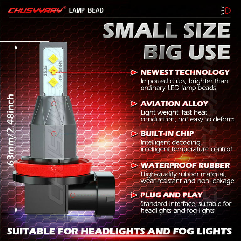 9008/H13 + H8/H11 Combo 4x LED Headlight High/Low Beam Fog Light Bulbs  Combo 6K 