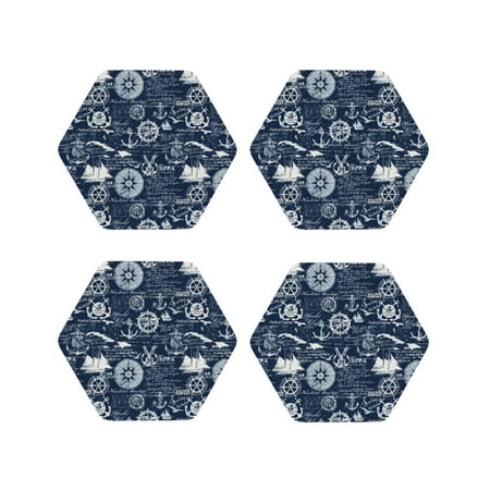 

Fuzoiu Sailing Cruises Nautical Print Leather Coasters Set Drink Coasters Set of 4 for Tabletop Protection Durable PVC Coasters Home Décor and Housewarming Gift-Hexagon