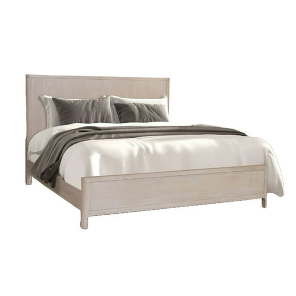 Reham King Bed, Rounded Edges, White Wash Brown Solid Rubberwood Frame
