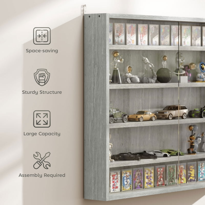 Alvantor in 5-Tier Wall Display Storage Cabinet with Glass Doors & Adjustable Shelves 31.5" x 3.7" x 23.6" White