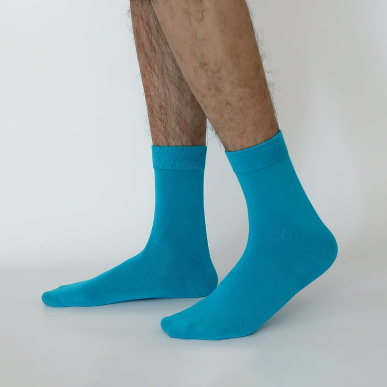 mens neon dress socks Sakusock Men's Colorful Combed Cotton Crew Socks Dress Neon Vivid Color Sport Crazy Fashion Socks 4-pack (11-14, Blue)