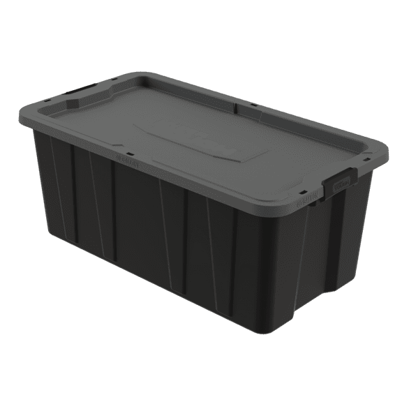 Hyper Tough 40 Gallon Large Storage Bin with Latch Lid, Black and Gray, Heavy Duty Plastic Storage Container Black and Gray