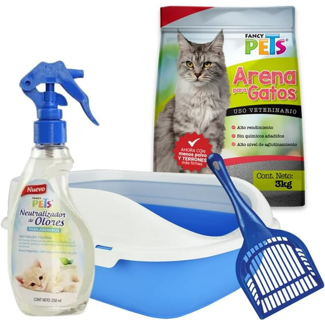 Kit Inicial para gatos Fancy Pets Arenero chico con marco 3 kg