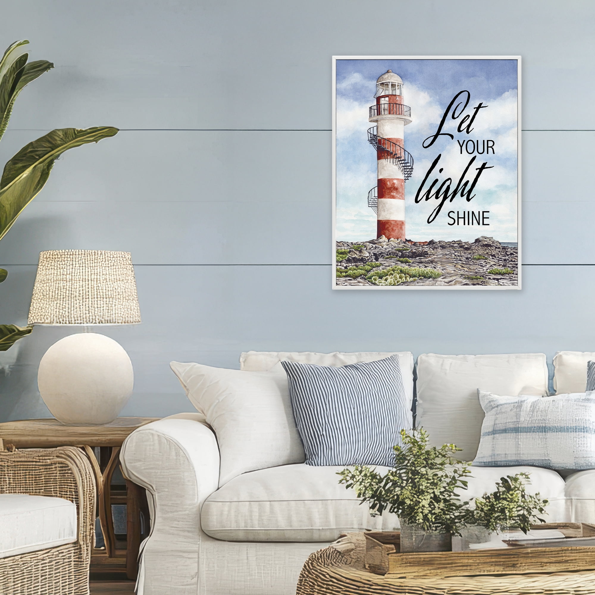Stupell Industries Let Your Light Shine Beacon White Framed Giclee Art, design by Cindy Jacobs