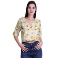 thumbnail image 1 of Moomaya Womens Printed Cotton V-neck Crop Top Elbow Sleeve Summer Clothing Boho Blouse, 1 of 7