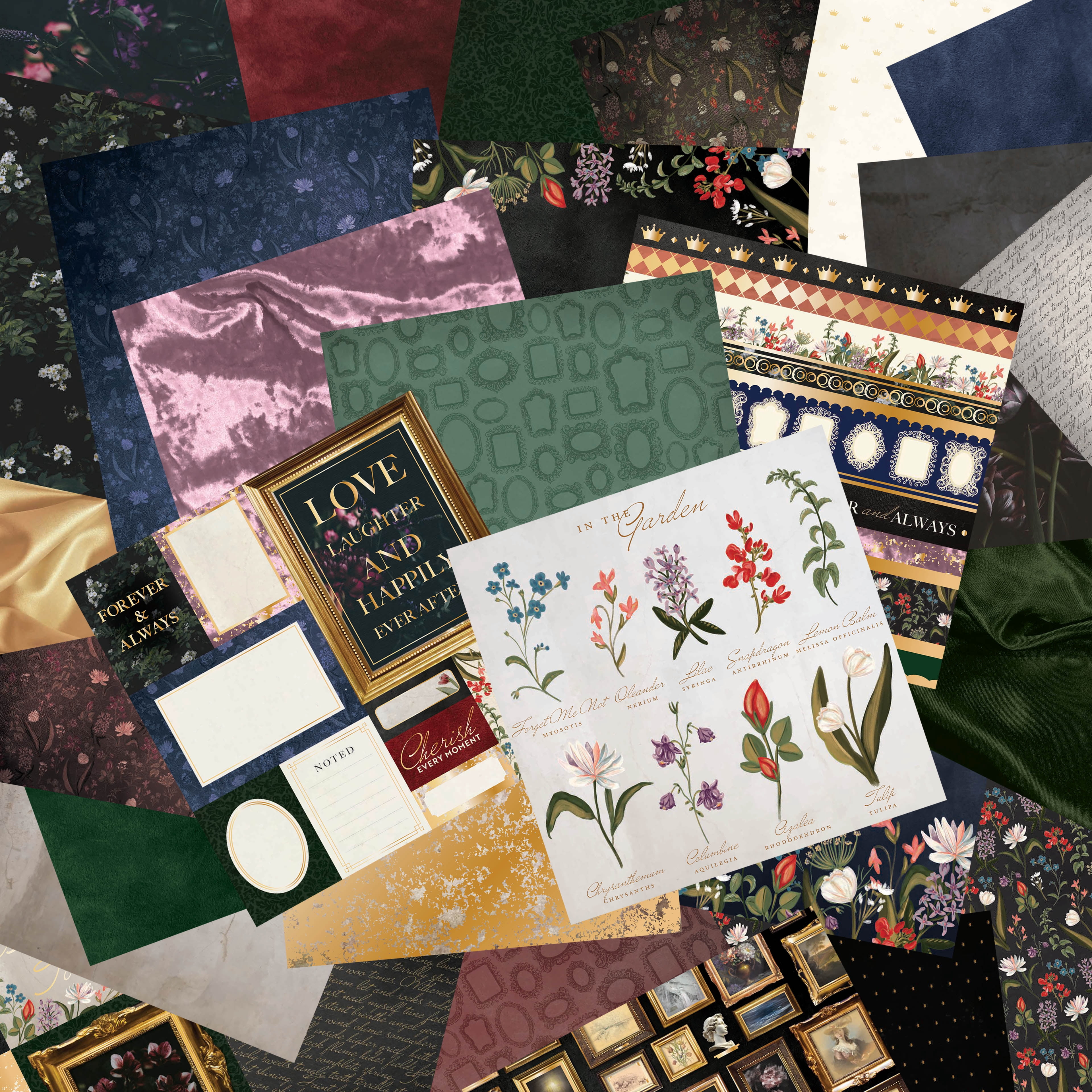 Recollections Club Velvet Paper Pad, Foil Accented Vintage Luxury Designs, Assorted Colors, 12" x 12", 6-Pack (348 Total Sheets)