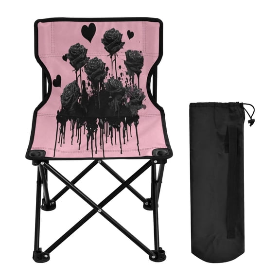 600D Oxford Camping Chair Portable Foldable Chair Supports 220 lbs for Picnic, Fishing, Backpacking Black Roses