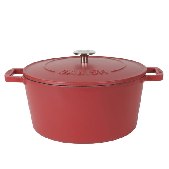 Babish 6 Qt Round Matte Enamel Cast Iron Dutch Oven Pot With Lid - Red