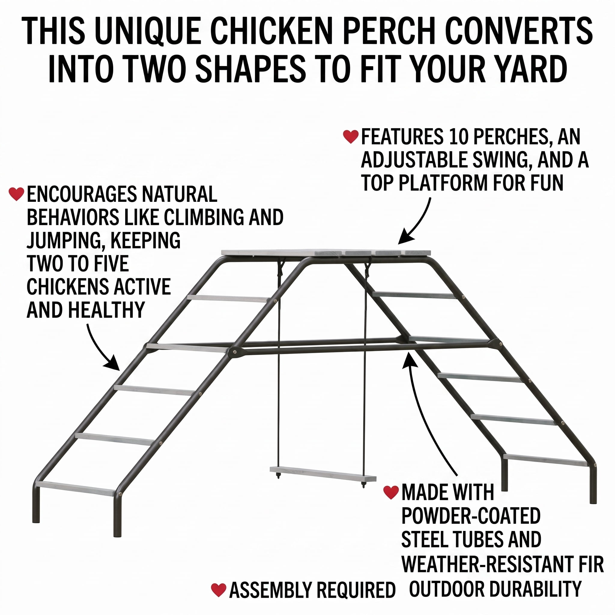 10 Pcs Chicken Coop Perches with Adjustable Swing, Roosting Bars for Backyard Brooder & Farm Coop