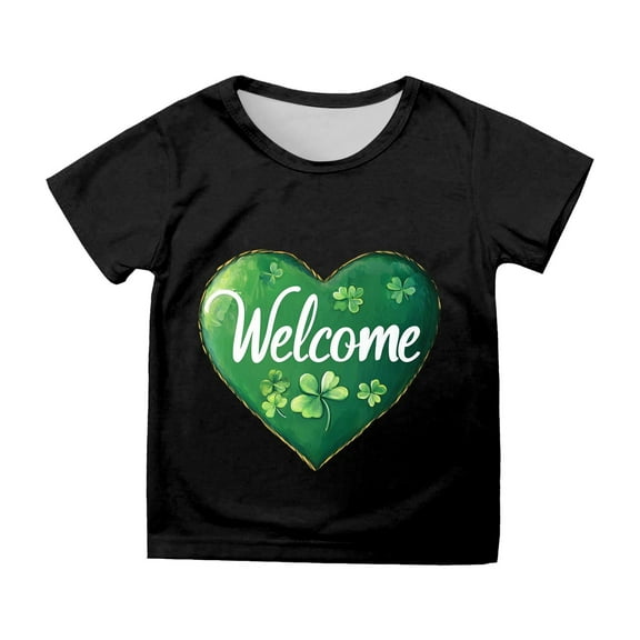 Kids St Patricks Day Shirt Funny Clover Print Short Sleeve Tops Green Baby Girl Outfit for Kids 10-11 Years