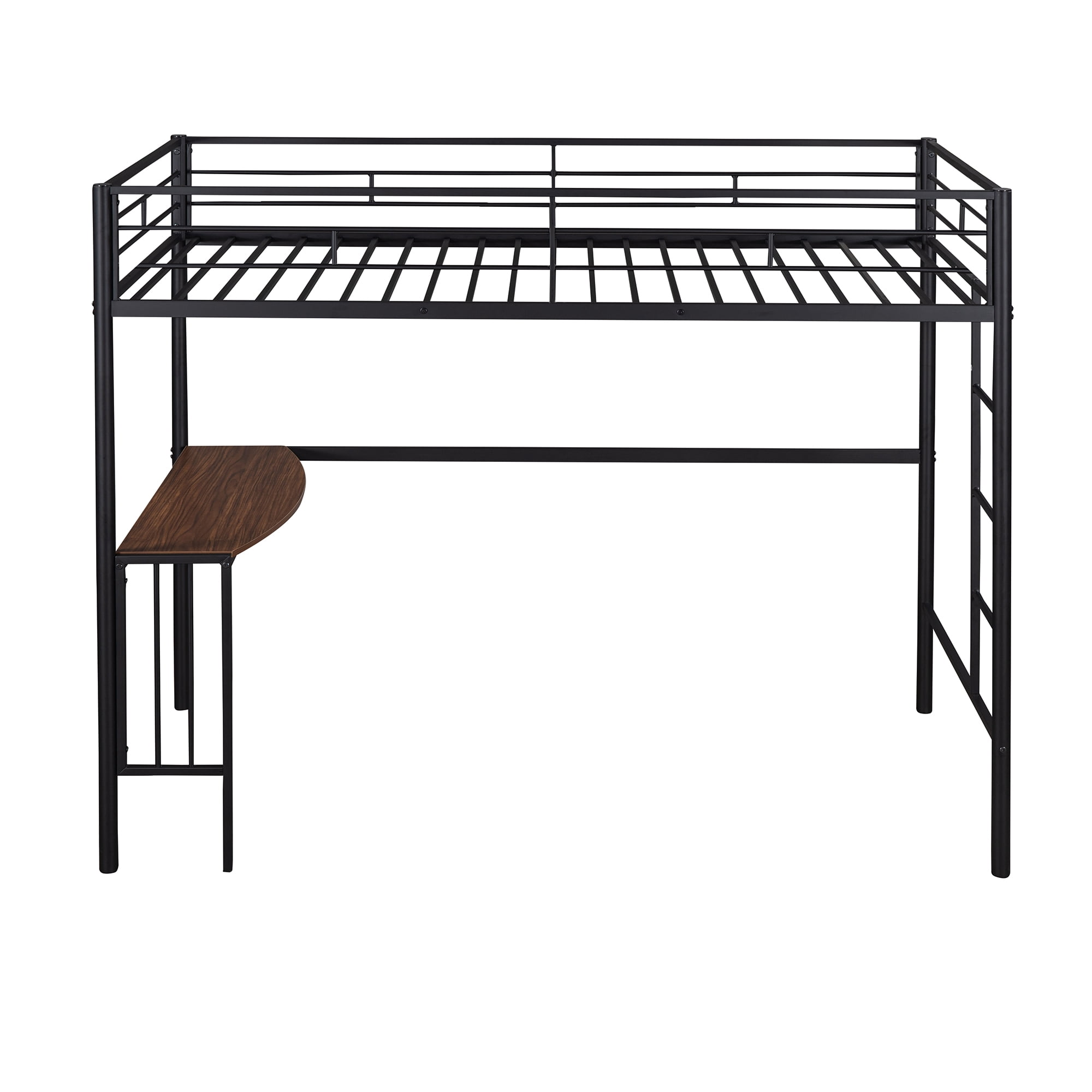 Gewnee Twin Size Metal Loft Bed Frame with Desk,Full-Length Guardrails and Ladder,Black