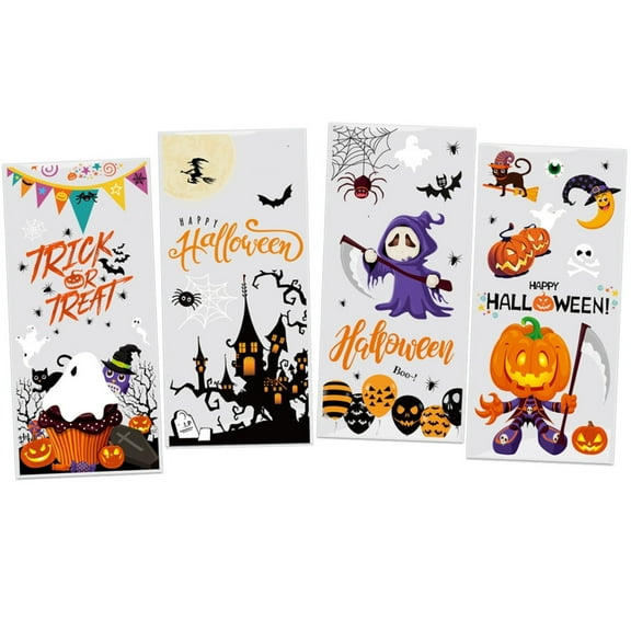 putnchl Halloween Cellophanes Treating Bags, Plastic Goodie Candy Bag Goodys Snack Sweet Bags With Twists Ties For Halloween Party Favors Supply