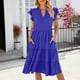 thumbnail image 2 of Vestido de Verano de Manga Corta para las Mujeres Moda Casual Cuello en V Vestido con Ruffles, Poliéster Ligero de Color Sólido para Fiestas, Bodas Y Diario, 2 of 8