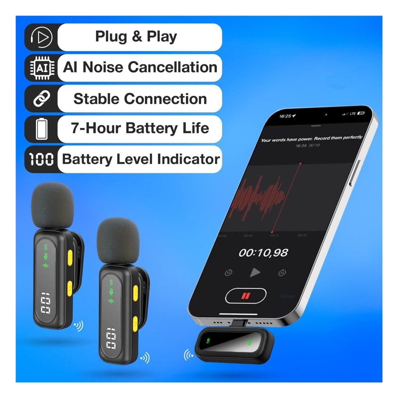 Wireless Lavalier Microphone for iPhone Mini Mic Android/Tablet/PC Video Recording Clip-on Mics with Rotatable Clip&Denoise Recording, Ideal for Vlog Tiktok Youtube Podcast Content Creator
