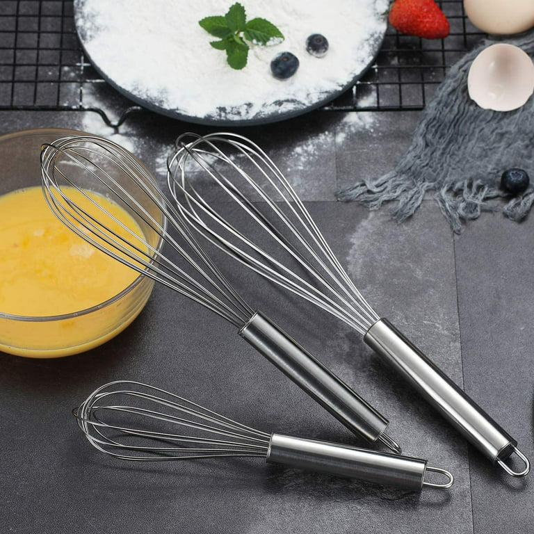 Reanea Whisk Set Pack of 3 Stainless Steel 8 inch 10 inch 12 inch Whisks for Cooking, Beater, Kitchen Wire Wisk, Size: 33.6x9.6x7cm, Silver