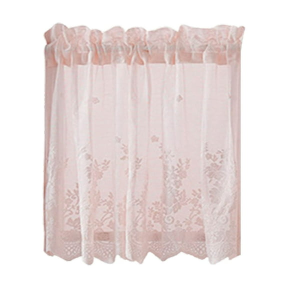 BINGLI Lace Cafe Curtains 24 Inch Length, Vintage Country Floral Embroidered Short Lace Curtains 1 Panel Set for Kitchen Window, Rod Pocket Privacy Sheer Kitchen Curtains, 26 x 24 Inches