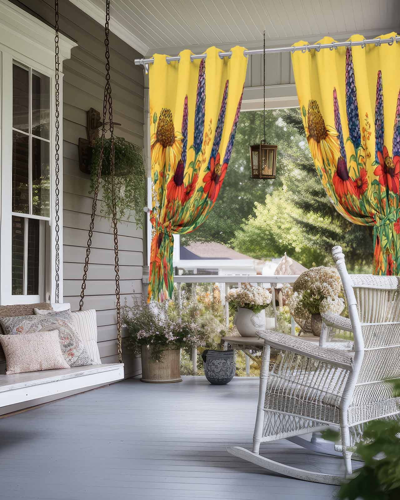 nqOlkjepod Outdoor Curtains for Patio Waterproof, Vintage Sunflowers Botanical Outdoor Privacy Panels Grommet, Colorful Floral Daisy Blackout Outside Curtains for Porch/Cabana 54"x84", 2 Panels
