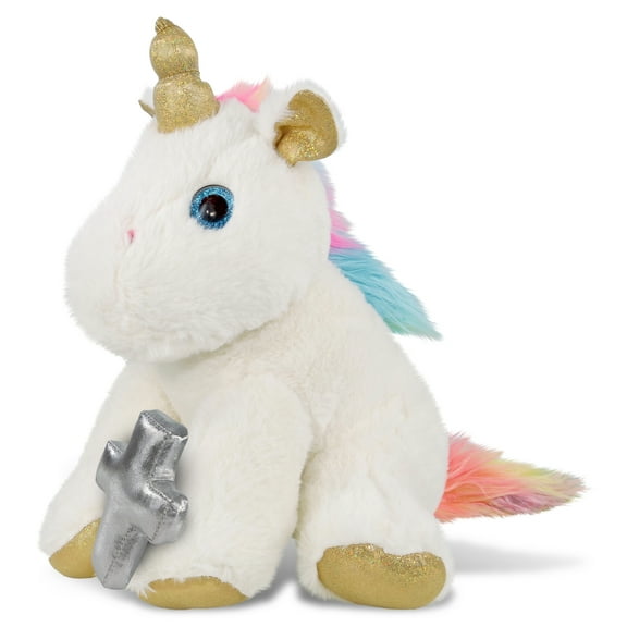 DolliBu White and Gold Unicorn Stuffed Animal with Silver Cross Plush - Religious Baptism Gifts for Boys and Girls, Dedication Christening Gifts Plush Prayer Toy Healing Stuffed Animal - 14 Inches