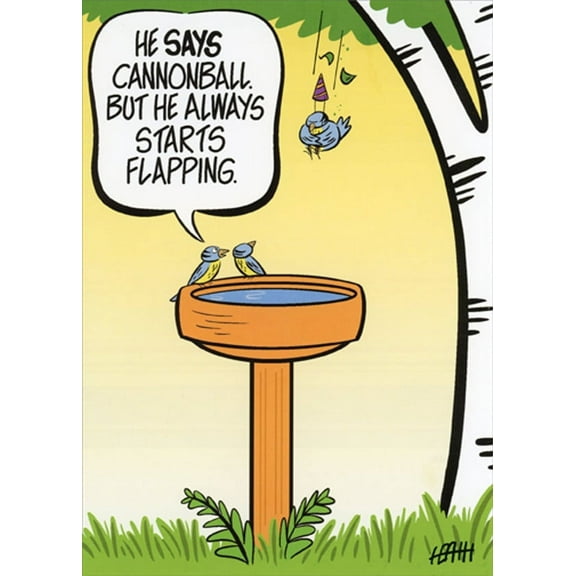 Oatmeal Studios Bird Bath Cannonball Humorous / Funny Birthday Card