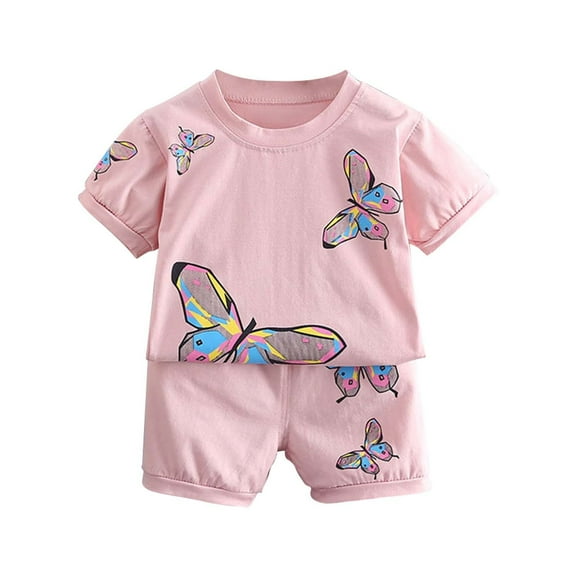 EnJoCho Bodysuit Short Summer Toddler Girl's Sports Outfits Butterfly Print Two Piece Baby Clothes Set for 1 To 5 Years Children Girl Trendy Clothing Set